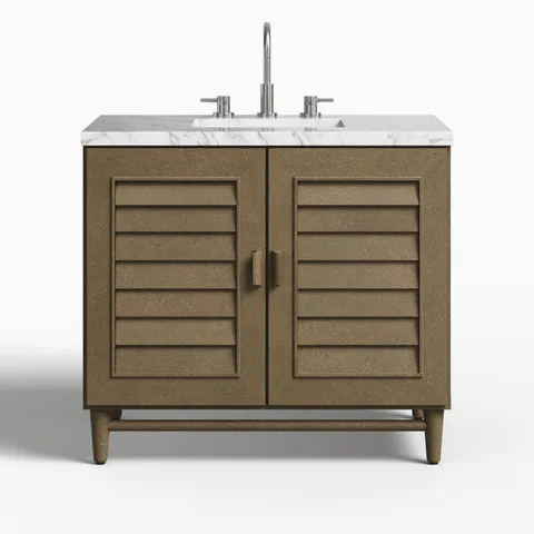 Trisha 36" Single Vanity in Whitewashed Walnut with 3 cm Carrara Marble Top