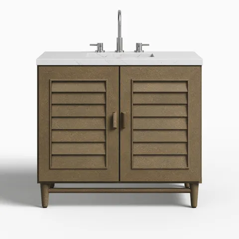 Trisha 36" Single Vanity in Whitewashed Walnut with 3 cm Ethereal Noctis Quartz Top