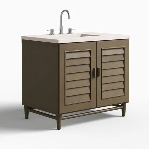 Trisha 36" Single Vanity in Whitewashed Walnut with 3 cm Lime Delight Quartz Top