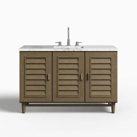 Trisha 48" Single Vanity in Whitewashed Walnut with 3 cm Carrara Marble Top