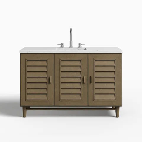 Trisha 48" Single Vanity in Whitewashed Walnut with 3 cm Ethereal Noctis Quartz Top