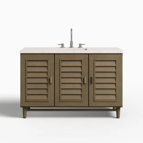 Trisha 48" Single Vanity in Whitewashed Walnut with 3 cm Victorian Silver Quartz Top