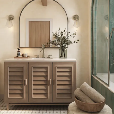 Trisha 48" Single Vanity in Whitewashed Walnut with 3 cm White Zeus Quartz Top