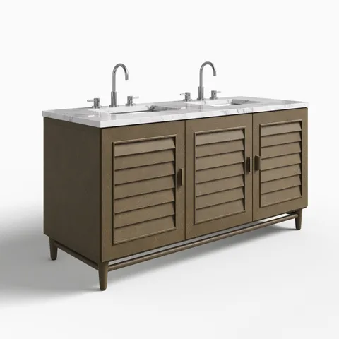 Trisha 60" Double Vanity in Whitewashed Walnut with 3 cm Carrara Marble Top
