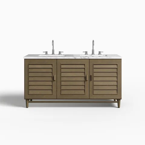 Trisha 60" Double Vanity in Whitewashed Walnut with 3 cm Carrara Marble Top