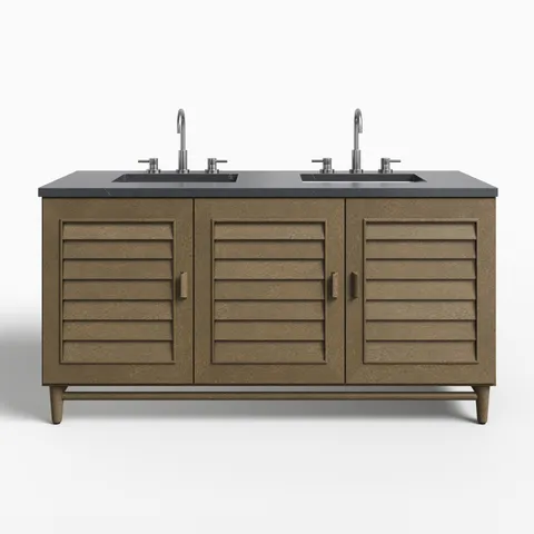 Trisha 60" Double Vanity in Whitewashed Walnut with 3 cm Charcoal Soapstone Quartz Top