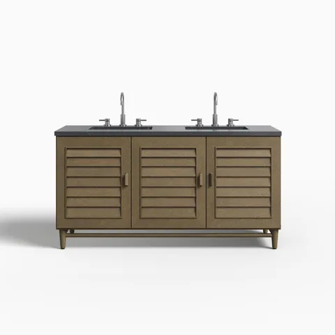 Trisha 60" Double Vanity in Whitewashed Walnut with 3 cm Charcoal Soapstone Quartz Top
