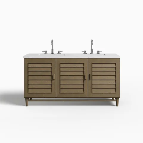 Trisha 60" Double Vanity in Whitewashed Walnut with 3 cm Ethereal Noctis Quartz Top