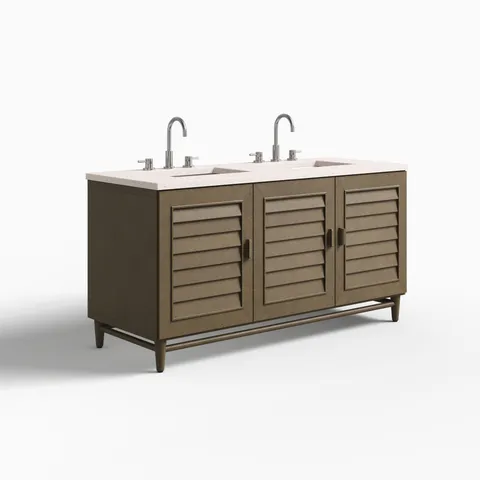 Trisha 60" Double Vanity in Whitewashed Walnut with 3 cm Lime Delight Quartz Top