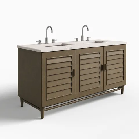 Trisha 60" Double Vanity in Whitewashed Walnut with 3 cm Victorian Silver Quartz Top