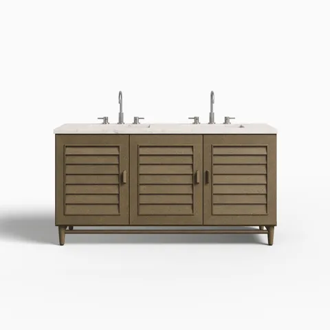 Trisha 60" Double Vanity in Whitewashed Walnut with 3 cm Victorian Silver Quartz Top