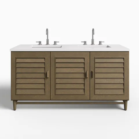 Trisha 60" Double Vanity in Whitewashed Walnut with 3 cm White Zeus Quartz Top