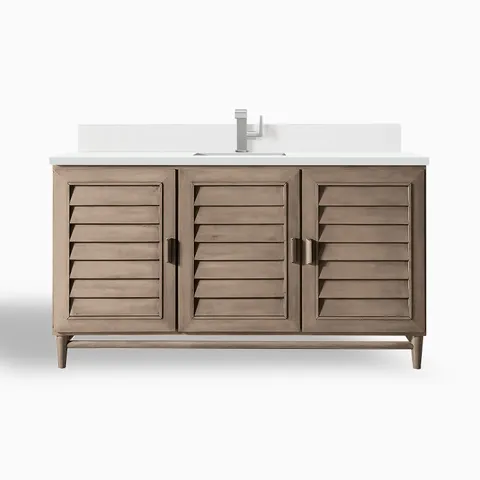 Trisha 60" Single Vanity in Whitewashed Walnut with Single Hole 3 cm White Zeus Quartz Top & Backsplash