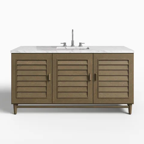 Trisha 60" Single Vanity in Whitewashed Walnut with 3 cm Carrara Marble Top