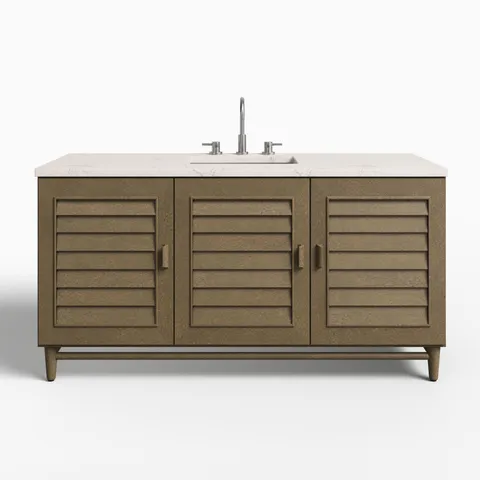 Trisha 60" Single Vanity in Whitewashed Walnut with 3 cm Victorian Silver Quartz Top