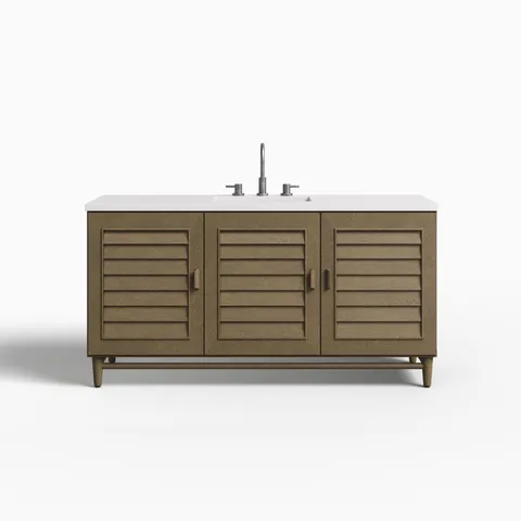 Trisha 60" Single Vanity in Whitewashed Walnut with 3 cm White Zeus Quartz Top