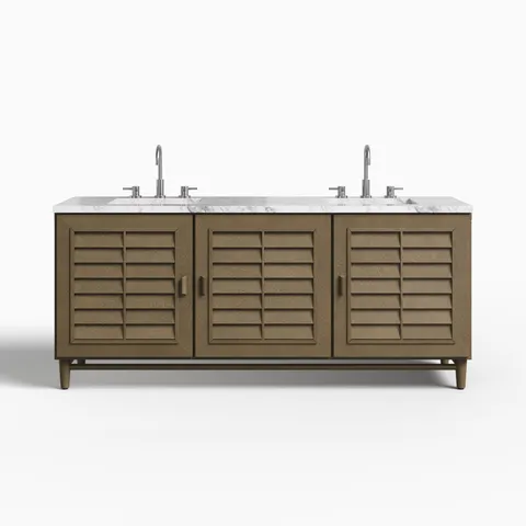 Trisha 72" Double Vanity in Whitewashed Walnut with 3 cm Carrara Marble Top