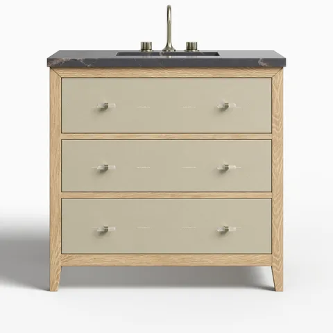 Daisy 36" Single Vanity in Sunwashed Oak with Embossed Shagreen and 3 cm Parisien Bleu Quartz Top