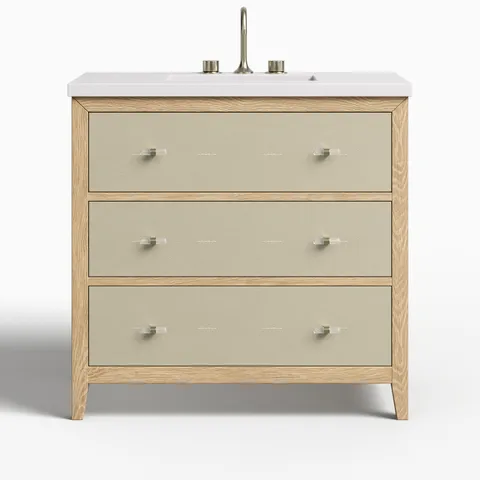 Daisy 36" Single Vanity in Sunwashed Oak with Embossed Shagreen and 3 cm White Zeus Quartz Top