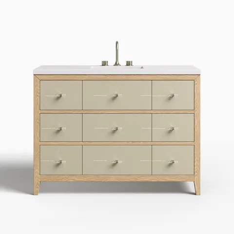 Daisy 48" Single Vanity in Sunwashed Oak with Embossed Shagreen and 3 cm White Zeus Quartz Top