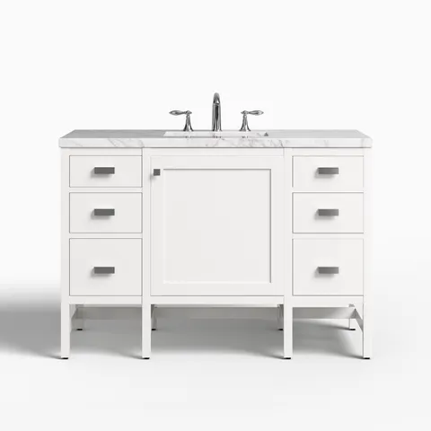 Mae 48" Single Vanity in Glossy White with 3 cm Carrara White Marble Top