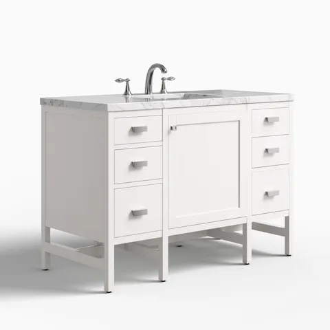 Mae 48" Single Vanity in Glossy White with 3 cm Carrara White Marble Top
