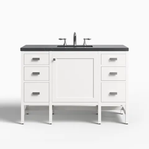 Mae 48" Single Vanity in Glossy White with 3 cm Charcoal Soapstone Quartz Top