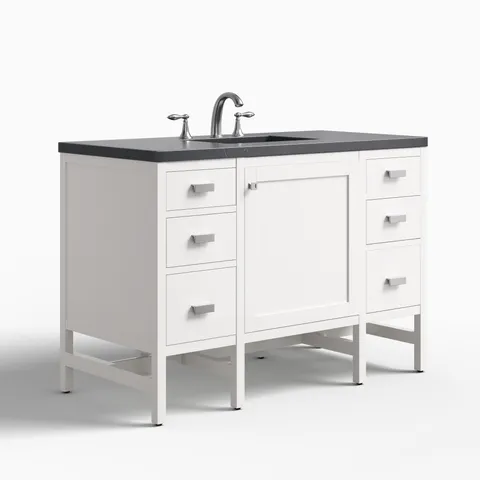 Mae 48" Single Vanity in Glossy White with 3 cm Charcoal Soapstone Quartz Top