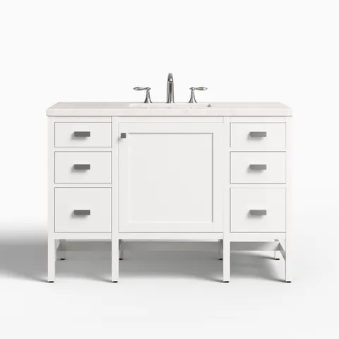 Mae 48" Single Vanity in Glossy White with 3 cm Eternal Jasmine Pearl Quartz Top