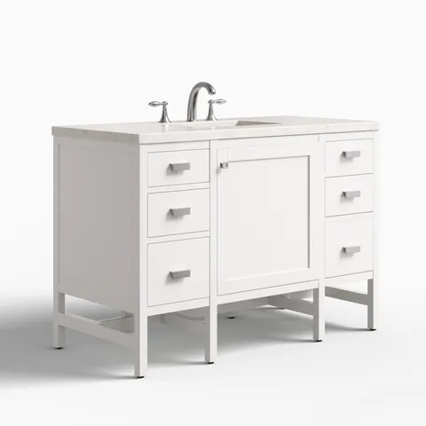 Mae 48" Single Vanity in Glossy White with 3 cm Eternal Jasmine Pearl Quartz Top