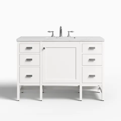 Mae 48" Single Vanity in Glossy White with 3 cm Ethereal Noctis Quartz Top