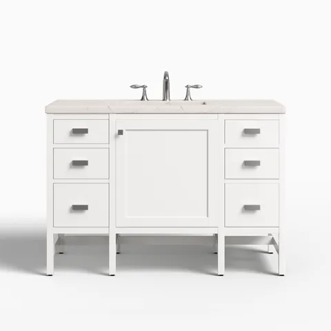 Mae 48" Single Vanity in Glossy White with 3 cm Victorian Silver Quartz Top