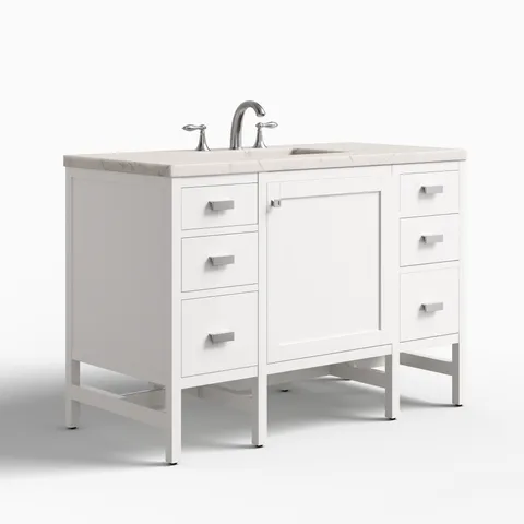 Mae 48" Single Vanity in Glossy White with 3 cm Victorian Silver Quartz Top