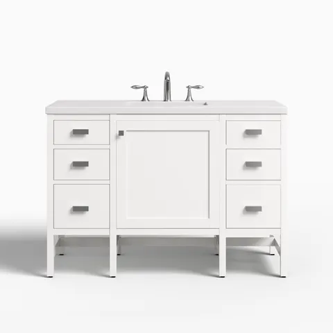 Mae 48" Single Vanity in Glossy White with 3 cm White Zeus Quartz Top