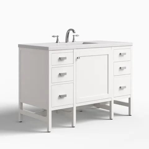 Mae 48" Single Vanity in Glossy White with 3 cm White Zeus Quartz Top