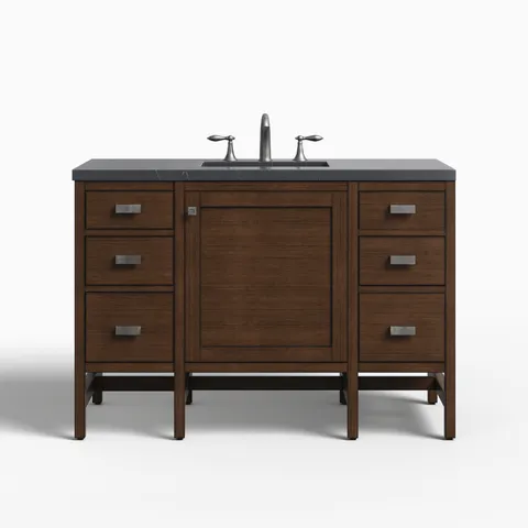 Mae 48" Single Vanity in Mid-Century Acacia with 3 cm Charcoal Soapstone Quartz Top