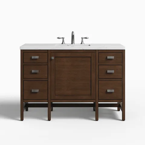 Mae 48" Single Vanity in Mid-Century Acacia with 3 cm Ethereal Noctis Quartz Top
