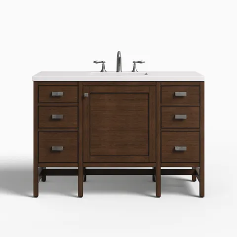 Mae 48" Single Vanity in Mid-Century Acacia with 3 cm White Zeus Quartz Top