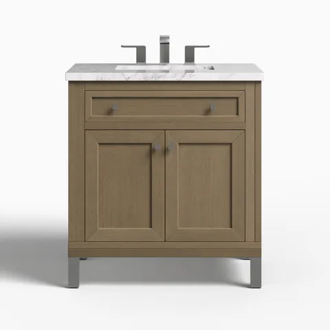 Janelle 30" Single Vanity in Walnut Whisper with 3 cm Carrara Marble Top