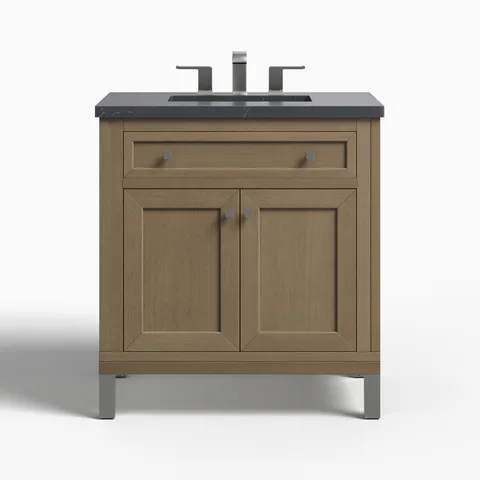 Janelle 30" Single Vanity in Walnut Whisper with 3 cm Charcoal Soapstone Silestone Top