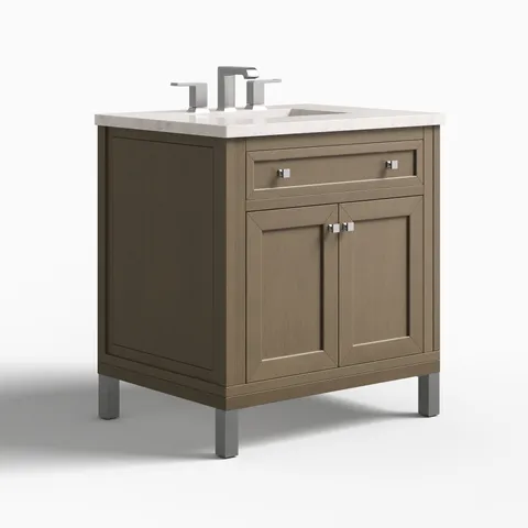 Janelle 30" Single Vanity in Walnut Whisper with 3 cm Eternal Jasmine Pearl Silestone Top