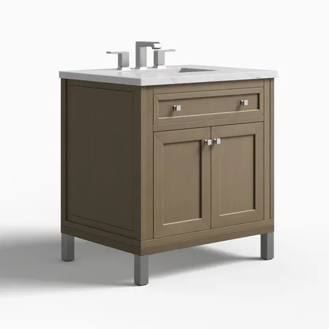 Janelle 30" Single Vanity in Walnut Whisper with 3 cm Ethereal Noctis Silestone Top