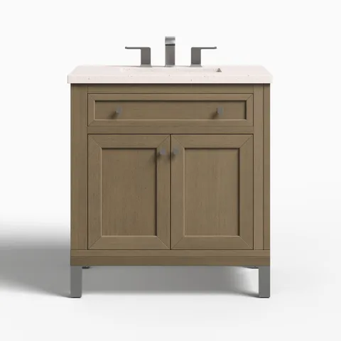 Janelle 30" Single Vanity in Walnut Whisper with 3 cm Lime Delight Silestone Top