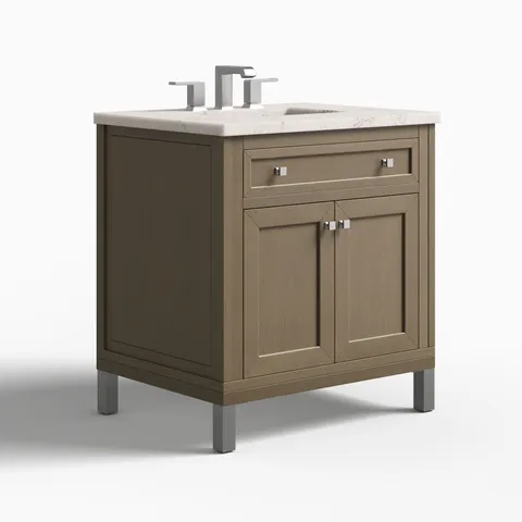Janelle 30" Single Vanity in Walnut Whisper with 3 cm Victorian Silver Silestone Top