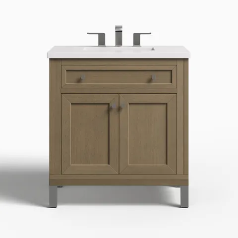 Janelle 30" Single Vanity in Walnut Whisper with 3 cm White Zeus Silestone Top