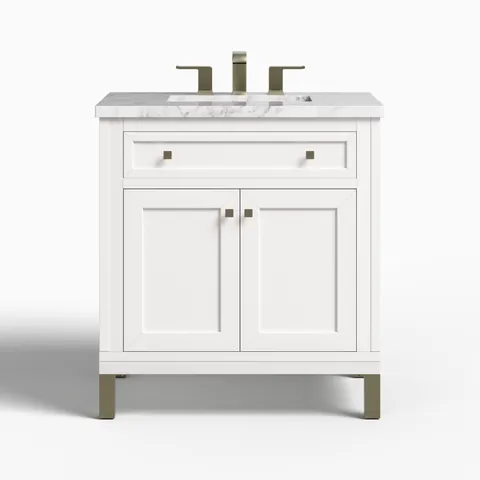Janelle 30" Single Vanity in Glossy White with 3 cm Carrara Marble Top
