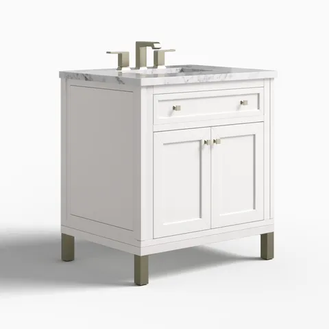 Janelle 30" Single Vanity in Glossy White with 3 cm Carrara Marble Top