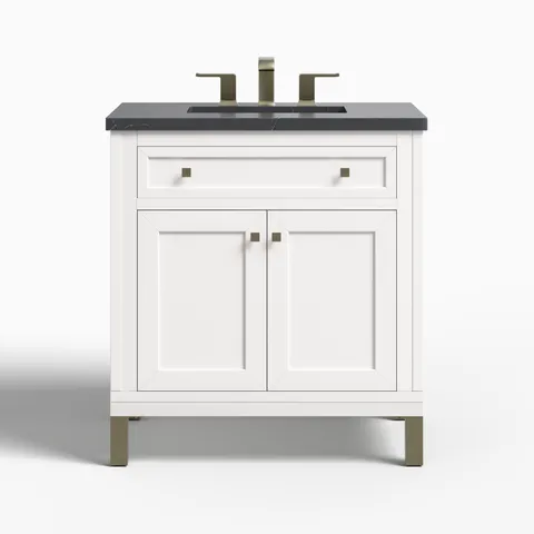 Janelle 30" Single Vanity in Glossy White with 3 cm Charcoal Soapstone Silestone Top