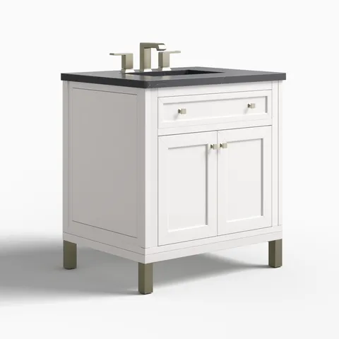 Janelle 30" Single Vanity in Glossy White with 3 cm Charcoal Soapstone Silestone Top