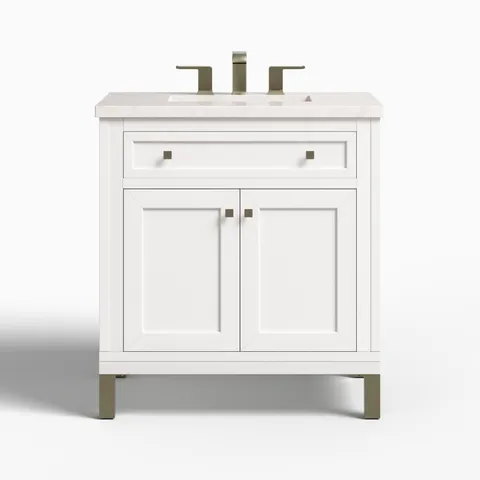 Janelle 30" Single Vanity in Glossy White with 3 cm Eternal Jasmine Pearl Silestone Top